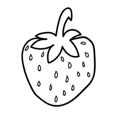 Fototapeta premium Cute cartoon doodle red strawberry isolated on white background. Vector illustration. 