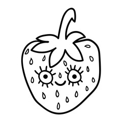 Cute cartoon doodle red strawberry character isolated on white background. Vector illustration.   