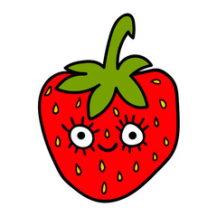 Cute cartoon doodle red strawberry character isolated on white background. Vector illustration.   