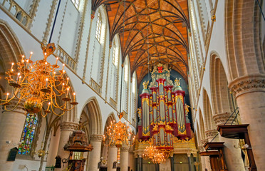 Fototapeta na wymiar Haarlem, Netherlands - April 30, 2019 - The interior of the St. Bavo Church in the Dutch city of Haarlem, the Netherlands.