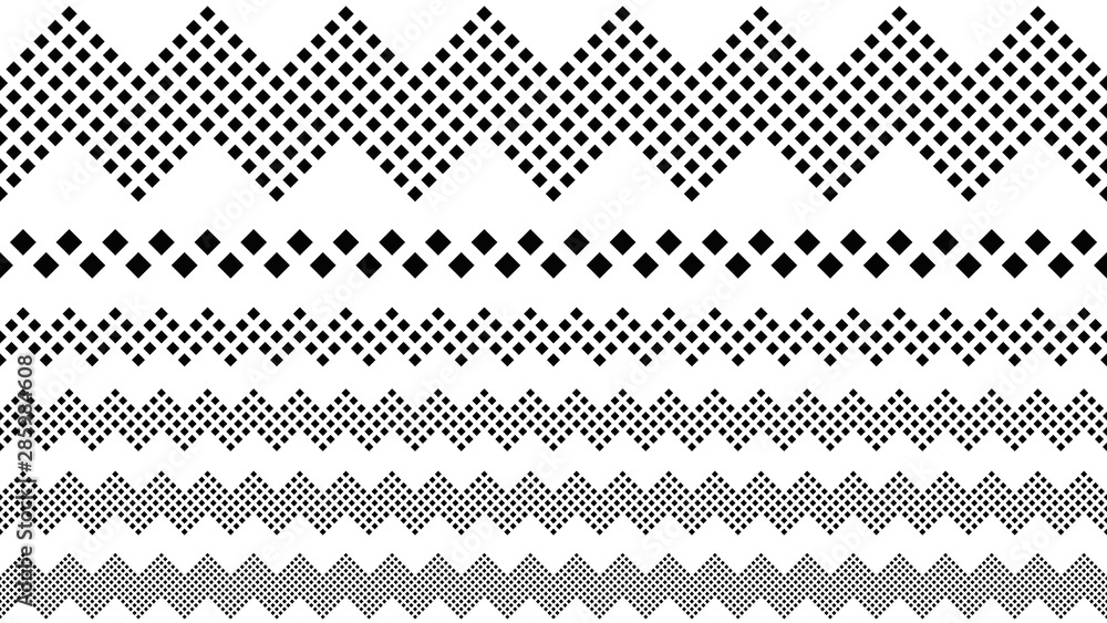Poster repeating geometrical square pattern page break set - monochrome abstract vector graphic design elem