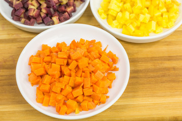 carrot cubes in three colors