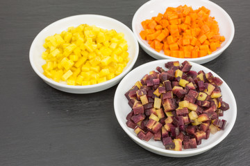 carrot cubes in three colors