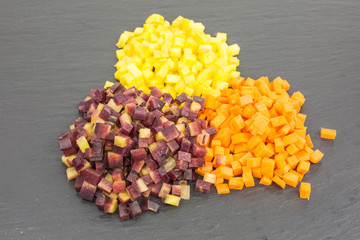 carrot cubes in three colors