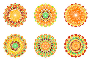 Abstract colorful geometrical round triangle mosaic logo set - ornamental circular vector illustrations