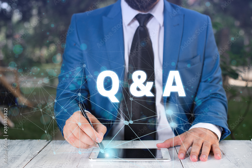Poster handwriting text q and a question. conceptual photo in which demonstrating asks questions and anothe