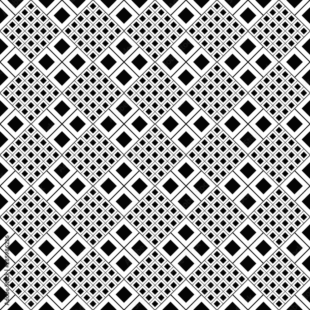 Poster Seamless square pattern background - abstract monochrome vector design from squares