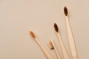 Wooden Toothbrush Isolated on Beige Background Copy Space