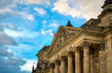 The Reichstag building located in Berlin, Germany which houses the German parliament, the Bundestag.