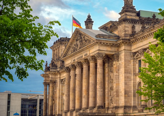 The Reichstag building located in Berlin, Germany which houses the German parliament, the Bundestag.