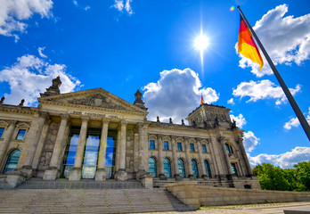 The Reichstag building located in Berlin, Germany which houses the German parliament, the Bundestag.