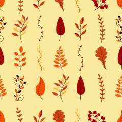 Autumn background from leaves and branches of different trees. illustration. Seamless wallpaper vector