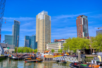 Fototapeta premium The canals and waterways in the city of Rotterdam, the Netherlands.