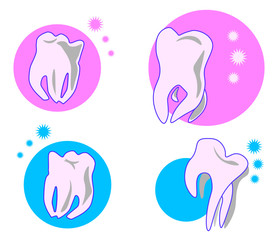 set of vector icons of teeth dentist health blue pink and white