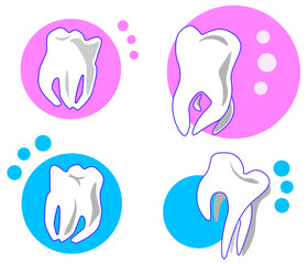 set of vector icons of teeth dentist health blue and white