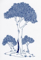 Hand sketch blue drawing tree illustration.