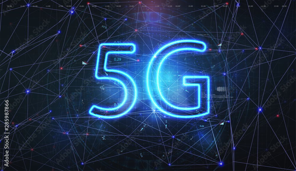 Poster 5g data flow high speed internet web telecommunication. abstract global with wireless communication 
