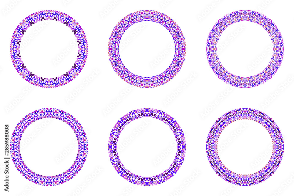 Poster geometrical stone mosaic round wreath set - circular abstract vector elements