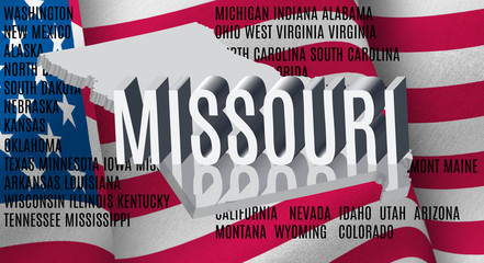 Fototapeta na wymiar Missouri inscription on American flag background .3D illustration
