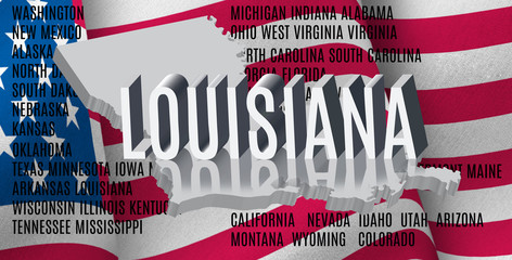 Fototapeta na wymiar Louisiana inscription on American flag background .3D illustration