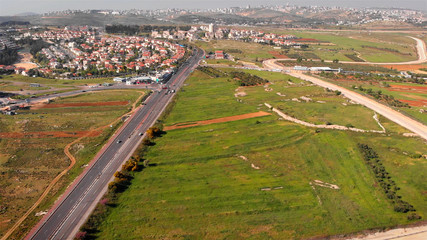Israel Security wall aerial View Aerial footage of the Israeli Palestine wall close to Givon  and bir nabala town