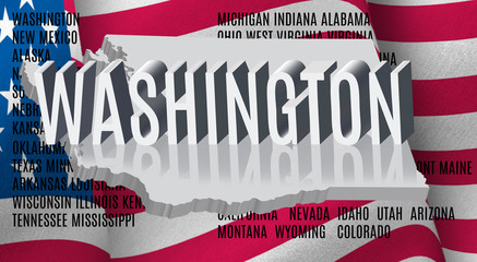 Fototapeta na wymiar Washington inscription on American flag background .3D illustration