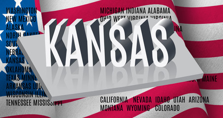 Fototapeta na wymiar Kansas inscription on American flag background .3D illustration