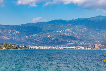 Fototapeta na wymiar View to Volos city from sea. Greece