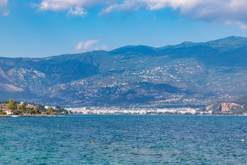 Fototapeta premium View to Volos city from sea. Greece