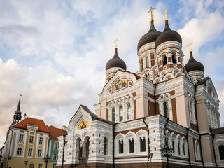 Fototapeta na wymiar Beautiful architecture of Alexander Nevsky Cathedral in Tallinn old town