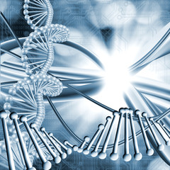 Abstract image of a DNA chain on a blurred background.