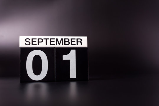1st September. Image of september 1, calendar on black background with empty space. Back to school concept
