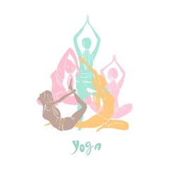 Yoga. Hand drawn girls on white background. Vector sketch illustration.