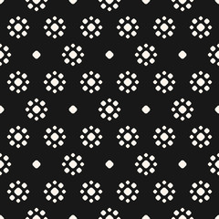 Naklejka na ściany i meble Vector seamless pattern with flower shapes, circles, dots. Black and white