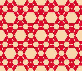 Vector geometric seamless pattern with hexagons in red and tan colors