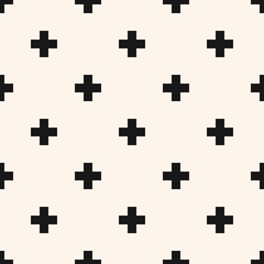 Obraz premium Simple minimal vector geometric seamless pattern with crosses. Black and white