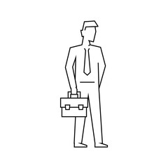 Businessman with briefcase outline illustration. Businessman holding briefcase