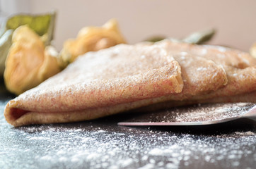  Appetizing pancakes prepared for breakfast.