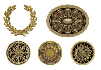 Set of golden decorative elements isolated on white background