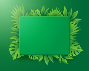 Fototapeta na wymiar Creative composition with tropical plants. Fresh summer greens for decoration. vector image