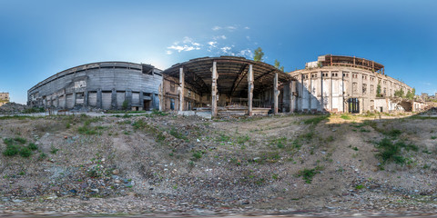 Full spherical seamless hdri panorama 360 degrees angle view concrete structures of abandoned...