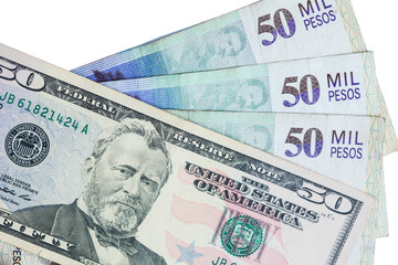 Exchange rate between US dollar and Colombian peso in 2019. More than 3000 pesos each dollar