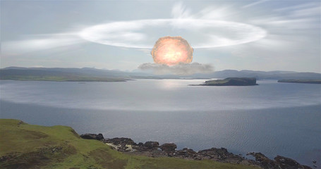 Nuclear Atom Bomb Over The Mountains Illustration
