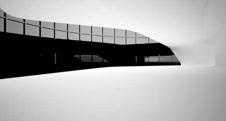 Abstract smooth architectural white and black gloss interior of a minimalist house with large windows. 3D illustration and rendering.