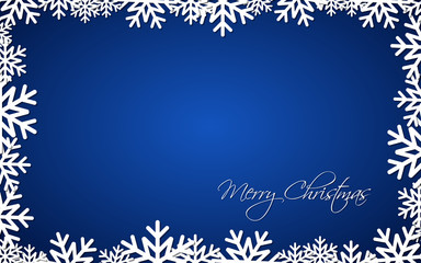 Fototapeta na wymiar Blue Christmas gift card, Merry Christmas snowflake background with space for your wishes, modern holiday vector illustration