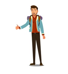 Vector. Hitchhiking road travel concept. Vector illustration