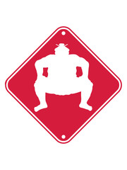 achtung schild hinweis warnung sumoringer sumo ringer asiatisch japanisch sport ringen pose kämpfen hocke dick fett cool lustig stark kämpfen chinesisch groß design clipart