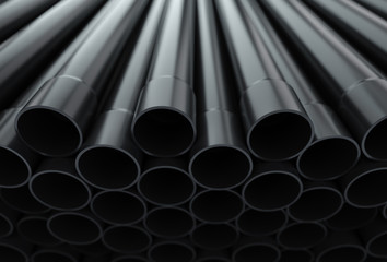 Plastic socket pipes on warehouse. 3D render