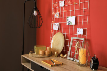 Workplace with mood board in modern room