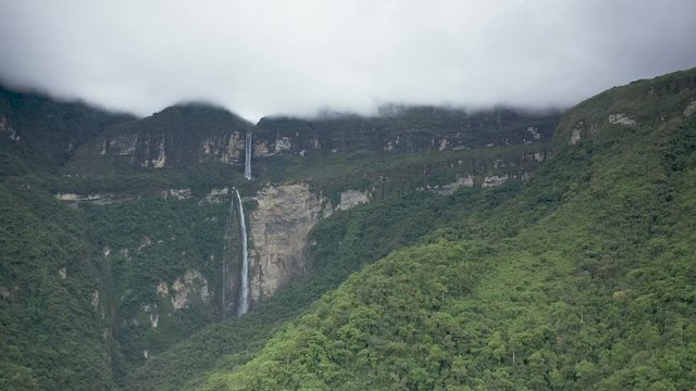 Aerial shot of the Gocta waterfall in Peru